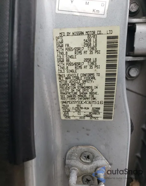 2003 Nissan Frontier Crew Cab Sc из США, поврежденный, VIN 1N6MD29Y93C432516